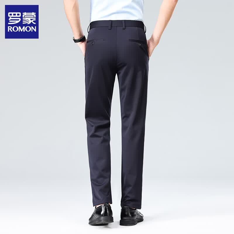 罗蒙（ROMON）休闲裤男2026夏季薄款商务西裤直筒修身免烫抗皱中青年百搭裤子男 藏青 33