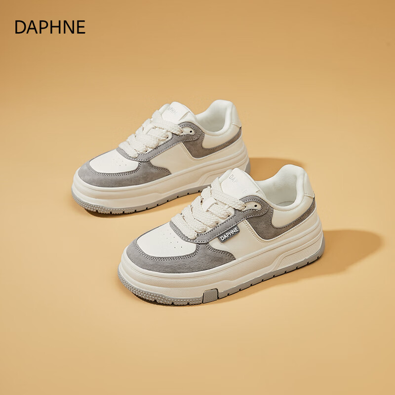 达芙妮厚底熊猫小白鞋女2026新款春季百搭休闲增高学生板鞋圆头舒适女鞋 米灰色 40