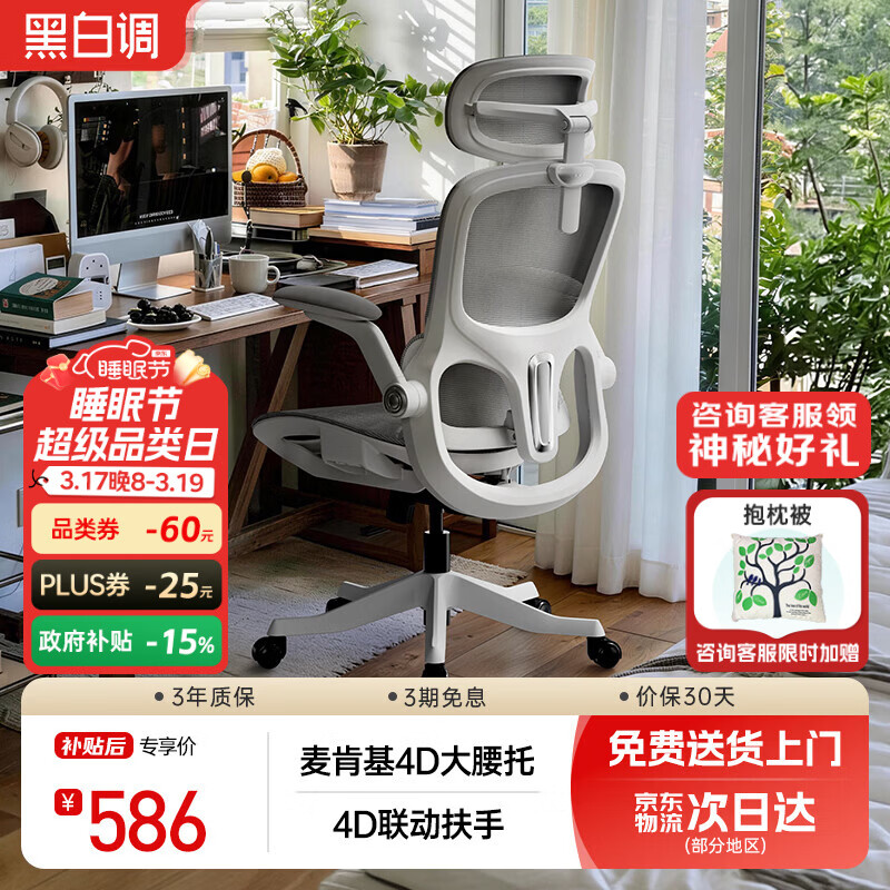 黑白调P2Pro二代人体工学椅电脑椅办公椅电竞椅子人工力学座椅4D腰托