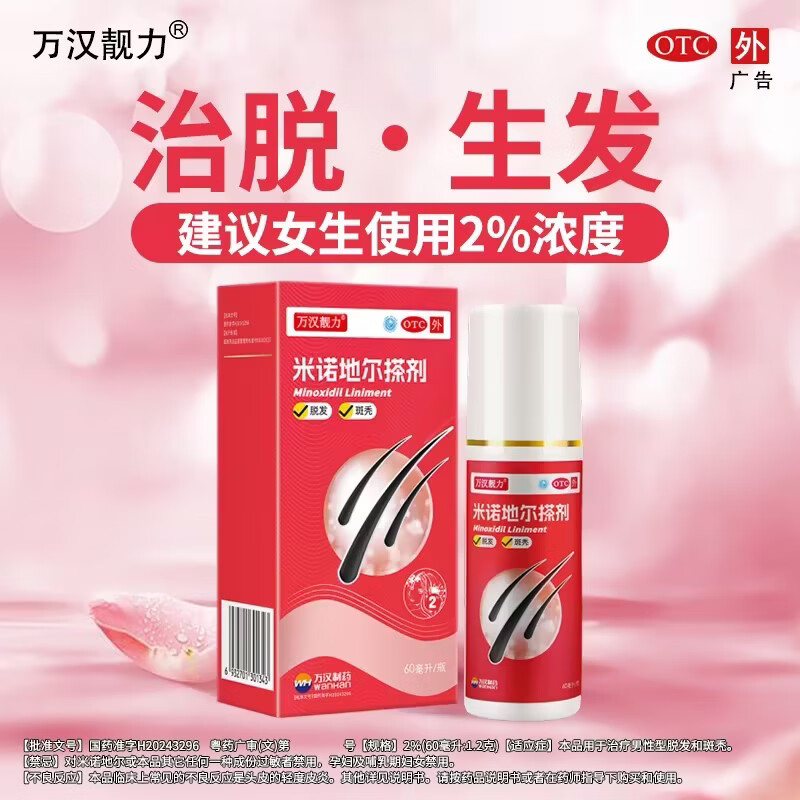 [万汉靓力]米诺地尔搽剂 2%*60ml 1盒装 2% 60ml*1瓶 女士专用治疗脱发专治防脱有效生发育发际线宽发缝 26年10月过期