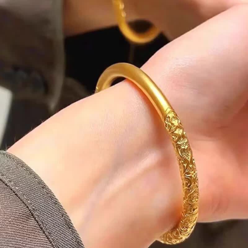 名缘尚古法传承999金包银手镯实心卷草纹封口24K足金足银生日礼物送女友 【加厚包金3.5g】总重约30克 64圈口【足金足银】