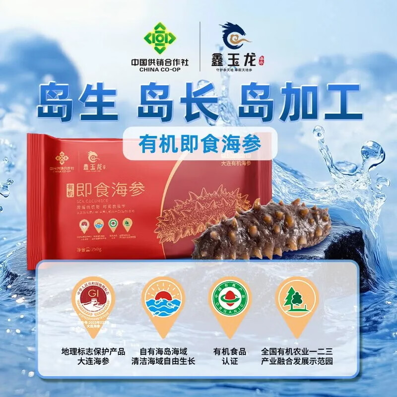 鑫玉龙有机即食海参正宗大连辽参鲜食辽刺参海鲜水产 固体物含量≥85% 【量贩装】有机海参3斤42头