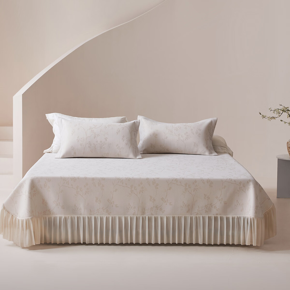 水星家纺月影涟漪可水洗床裙式提花冰丝席 月影涟漪可水洗床裙式提花冰丝席(奶油色) 200cm*150cm