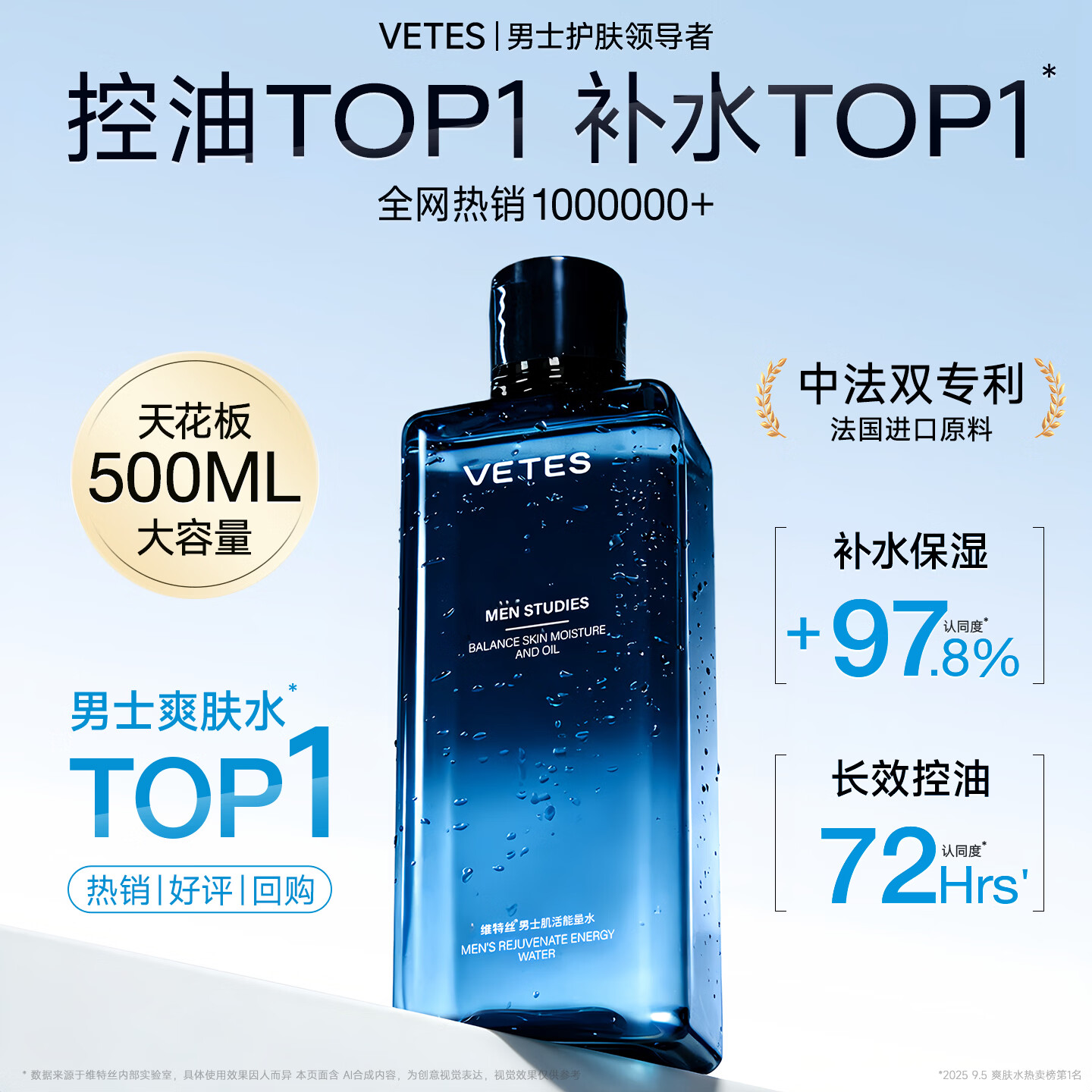 维特丝男士专用爽肤水补水保湿美白提亮肤色收缩毛孔舒缓控油须后水护肤