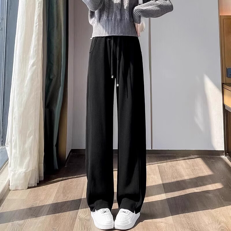 阔腿裤子女春秋冬2025新款爆款小个子休闲卫裤加绒窄版运动香蕉裤 黑色 【常规款】 L 建议体重105-120斤
