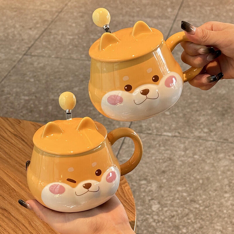 马克杯女可爱创意带盖子勺办公室家用高颜值设计感咖啡牛奶陶瓷杯 眨眼(杯+盖+勺)