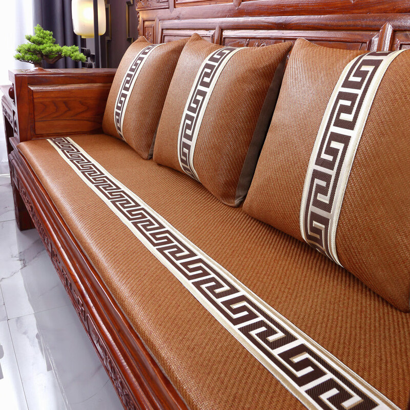 正圣夏季凉席沙发垫四季通用防滑2026年新款红木实木沙发坐垫老式椅垫 锦绣红棕(3cm海绵) 三人座50*170cm