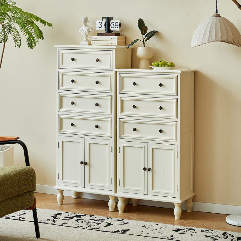 年年喜临门美式覆古实木斗柜家用卧室多层抽屉式收纳柜小型简约五斗柜 暖白色四抽 59.5*35*115.5 整装