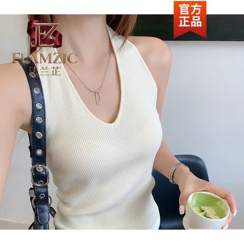 法兰芷(FLAMZIC)2026春夏新款白色挂颈吊带背心无袖打底气质百搭内搭挂脖上衣 流沙白 M