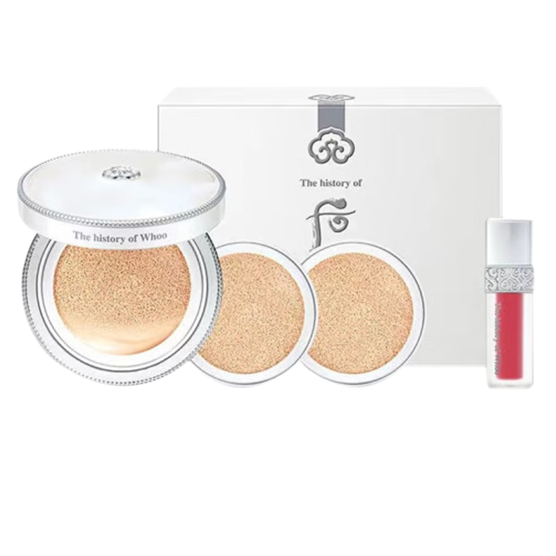 后（The history of Whoo） 韩国气垫BB霜套盒 养肤遮瑕bb粉底水光裸妆自然女节日礼物 雪玉凝水氛光彩气垫两替21号