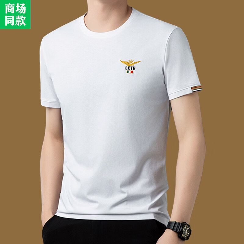 阿玛尼(ARMANI)意大利正品短袖t恤男圆领夏季时尚休闲潮流鹰标百搭衣服高端专柜 十大奢侈品男装国际一线品牌浅灰1718 XL 175码=【135-155斤】