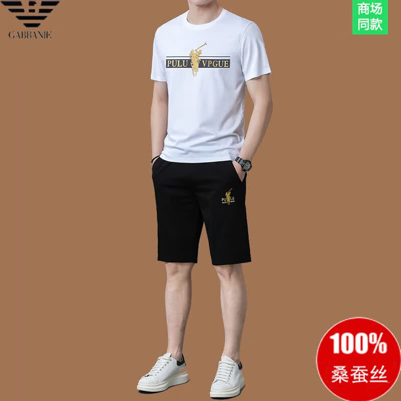 GABBANIE正品高端男士休闲运动套装夏季新款桑蚕丝短袖t恤薄款高端 十大奢侈品男装国际一线品牌19369白色短袖+短裤 3XL 190码建议(190-215斤穿) 京东折扣/优惠券