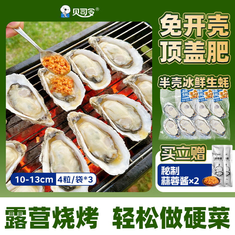 贝司令（BEISILING）冰鲜半壳生蚝12只装（10-13厘米/只）海鲜贝类 源头直发 露营聚会