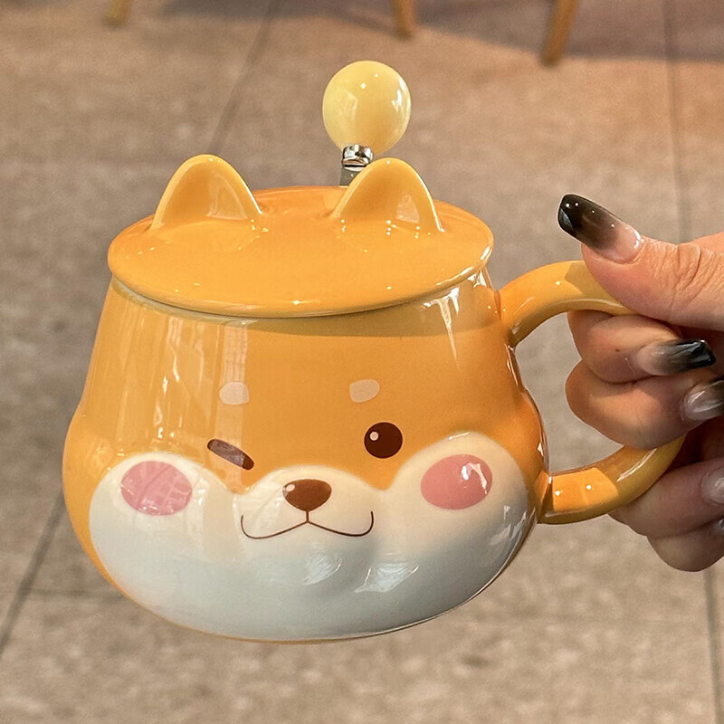 马克杯女可爱创意带盖子勺办公室家用高颜值设计感咖啡牛奶陶瓷杯 眨眼(杯+盖+勺)