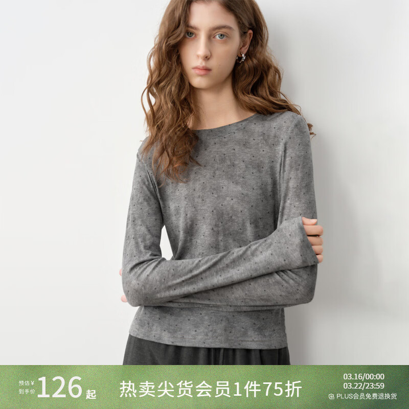 自巧小个子艺术感波点晕染印花针织圆领长袖T恤上衣2026春新品女 波点印花 M （尺码：4）