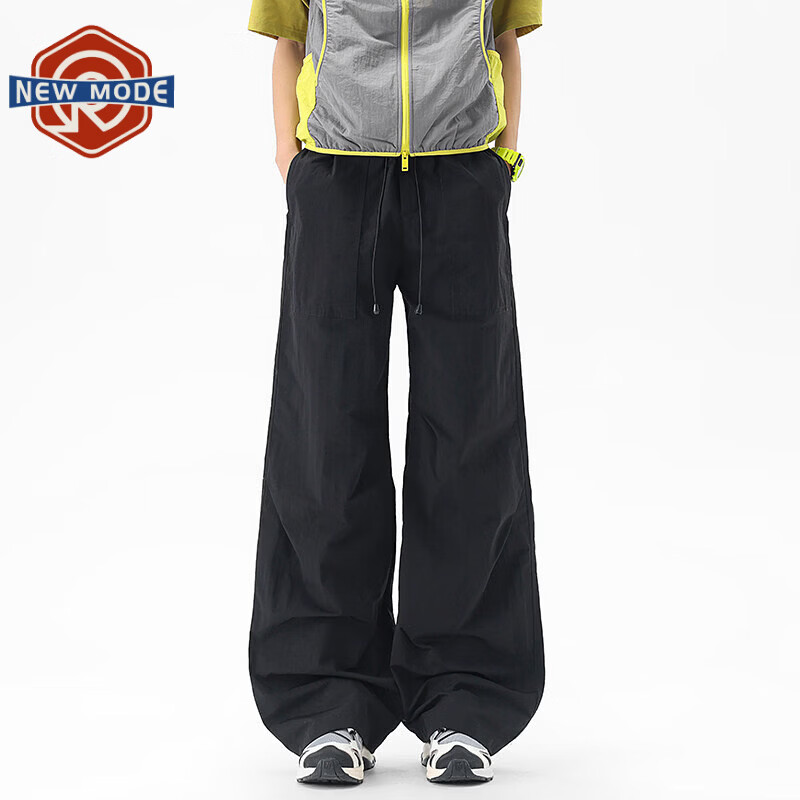 NEW OR MODE户外机能运动登山工装裤子男夏季新款透气宽松褶皱垂感休闲阔腿裤 黑色【高品质】 M 【建议90-110斤】