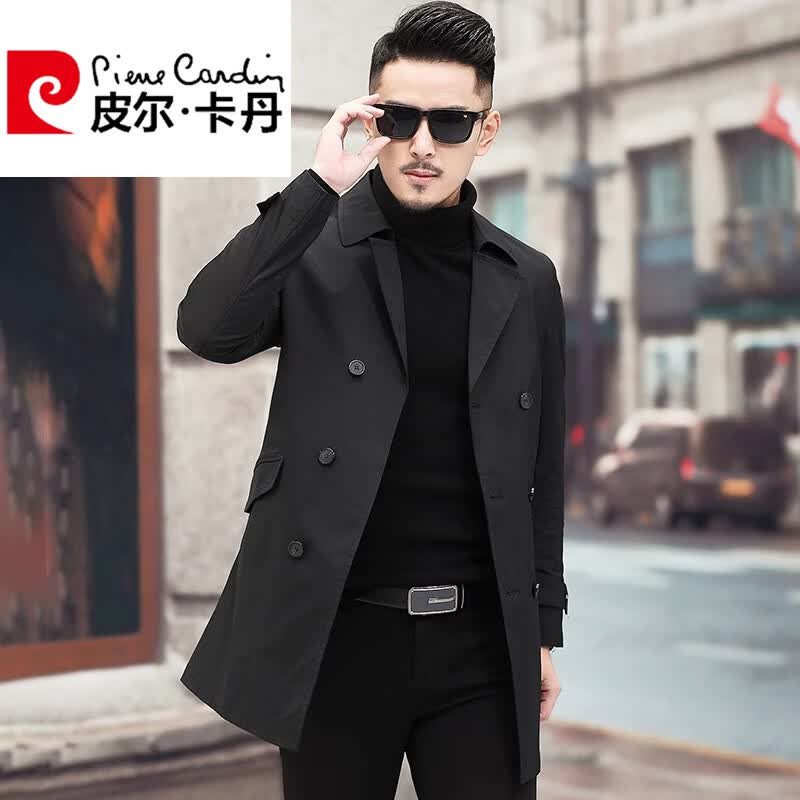皮尔卡丹（pierre cardin）2026春季新款高档男装短款风衣春秋商务休闲时尚中年西服领外套男 黑色 M 170