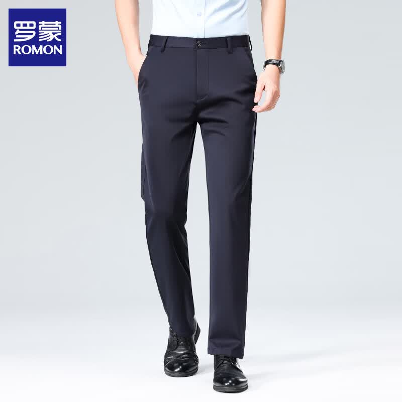 罗蒙（ROMON）休闲裤男2026夏季薄款商务西裤直筒修身免烫抗皱中青年百搭裤子男 藏青 33