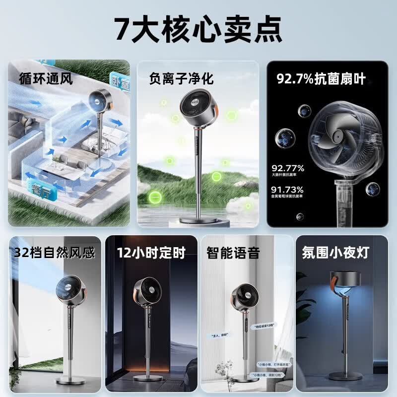 奥克斯【2026品质新款】空气循环扇家用电风扇静音卧室超静音一级能效立式落地扇节能省电空调扇摇头语音 买贵退差服务 品牌新款丨大风力冷风直流变频