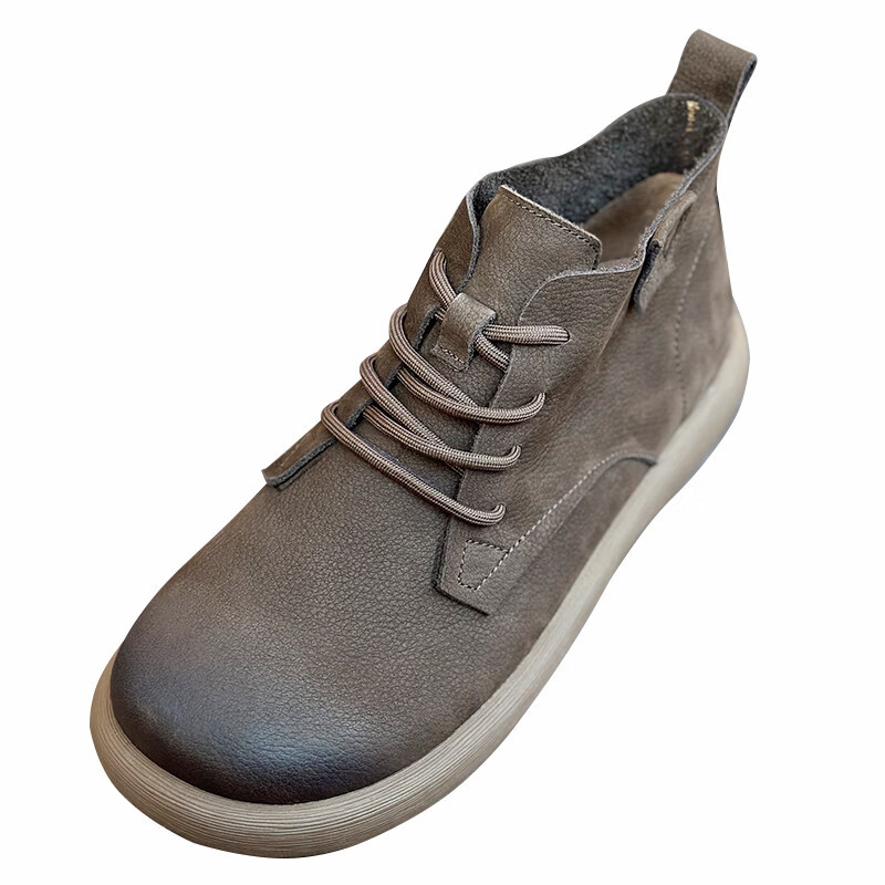 男士马丁靴复古英伦头层透气软皮软底系带短靴子 灰色 42