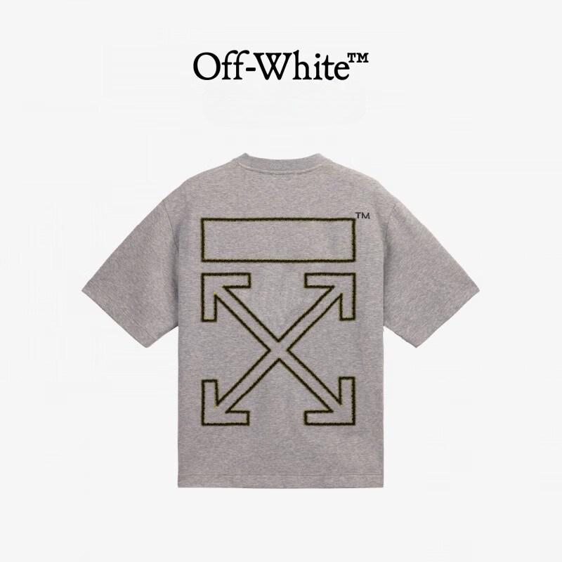OFF WHITE™情侣装新款宽松短袖T恤休闲半袖男潮牌箭头印花运动上衣女 花灰 M