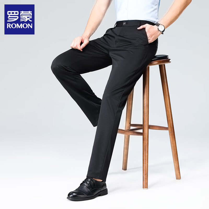 罗蒙(ROMON)休闲裤男2026夏季薄款商务西裤直筒修身免烫抗皱中青年百搭裤子男 黑色 34