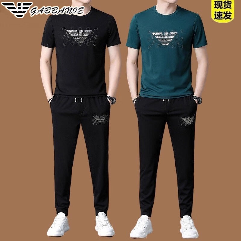 阿玛尼(ARMANI)意大利正品夏季潮流男士运动套装休闲速干跑步冰 丝短袖T恤两件套 十大奢侈品男装国际一线品牌AG_8803款-白色 2XL 180_