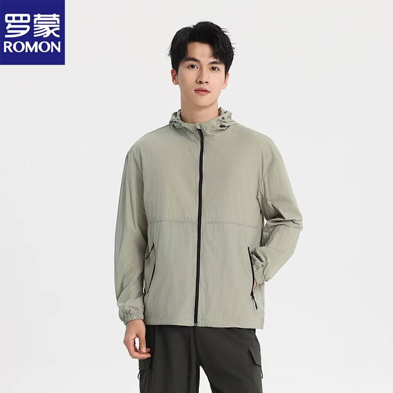 罗蒙（ROMON）防晒衣男女 春夏季原纱凉感透气防晒服男外套轻薄运动皮肤衣 浅灰绿 XL （体重110-130斤） 京东折扣/优惠券