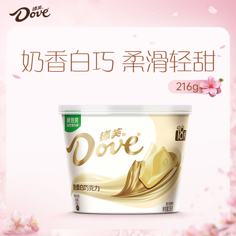 德芙全家桶  奶香白巧克力 碗装18粒216g 休闲零食 糖果 生日礼物 