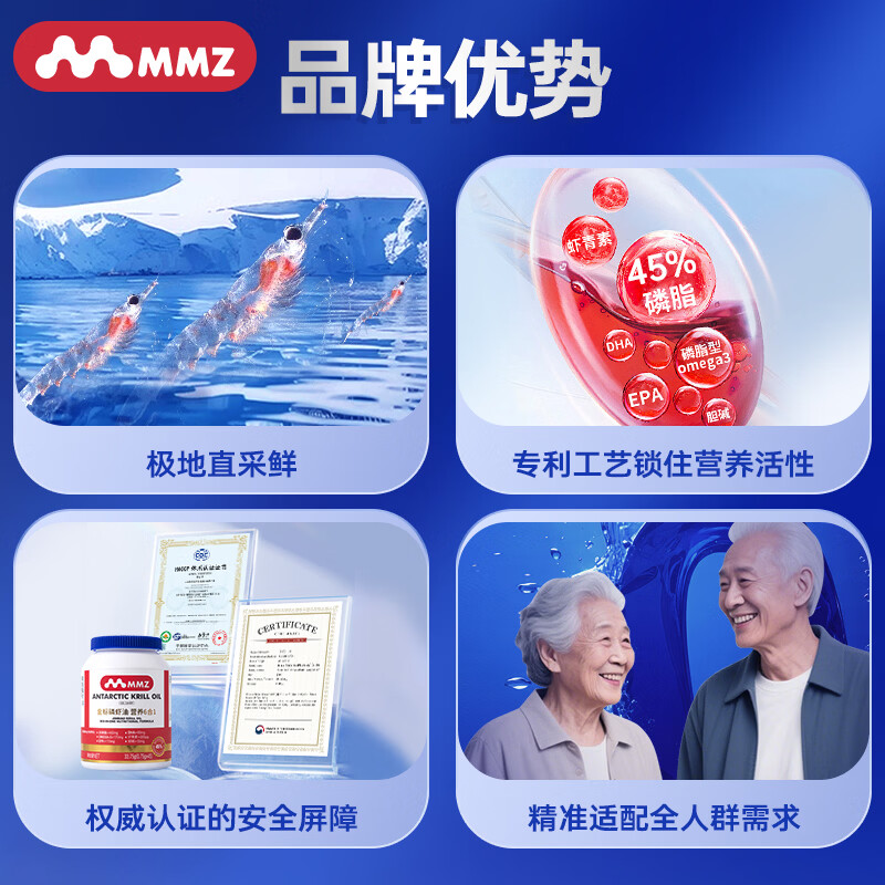 MMZ纯南极磷虾油45%磷脂深海鱼油升级欧米茄3磷脂45粒omega3 1瓶尝鲜装45粒(建议周期购买) 45粒*1瓶