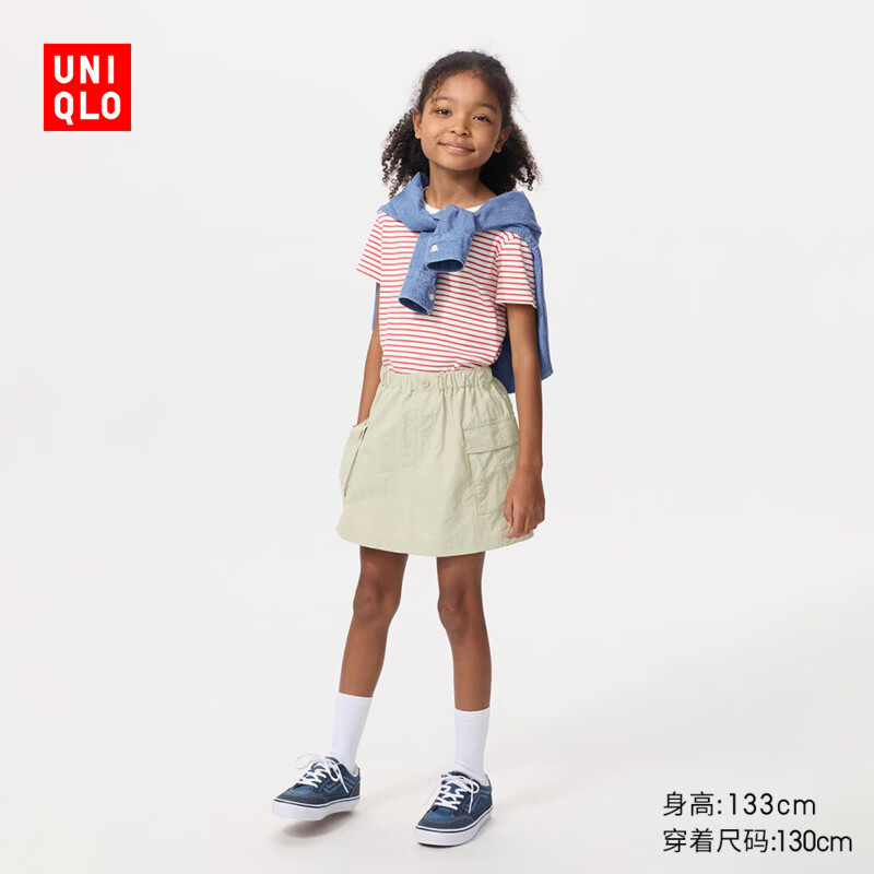 优衣库童装女童休闲迷你裙裤短裙短裤26春夏新款483329 30 浅米色 160