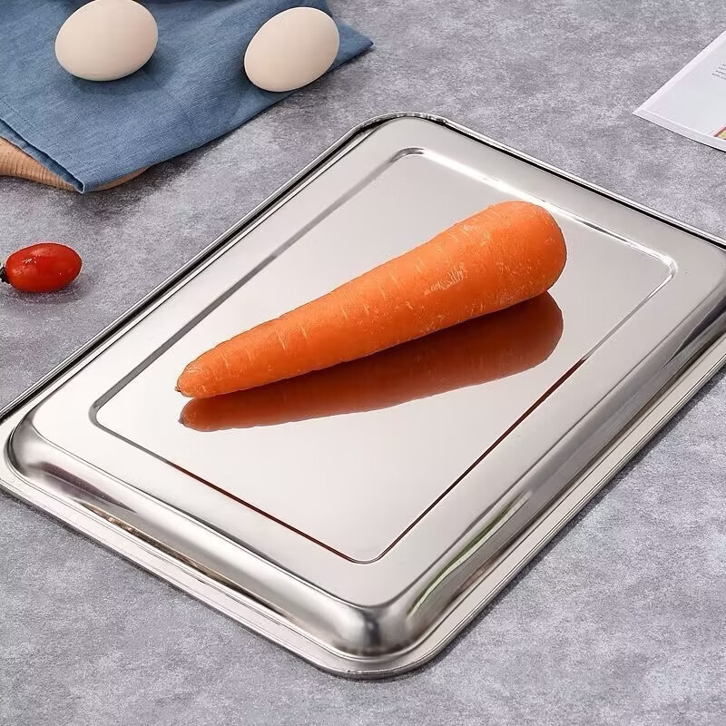 304通用不锈钢长方盘耐高温电烤箱蒸米饭家用烧烤凉菜盘烤鱼盘 两个
