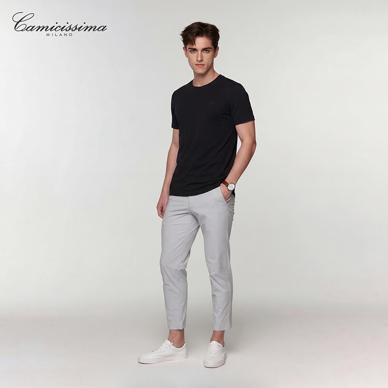 恺米切(CAMICISSIMA)海藻棉T恤白色男士短袖T恤衫 黑色 均码 50