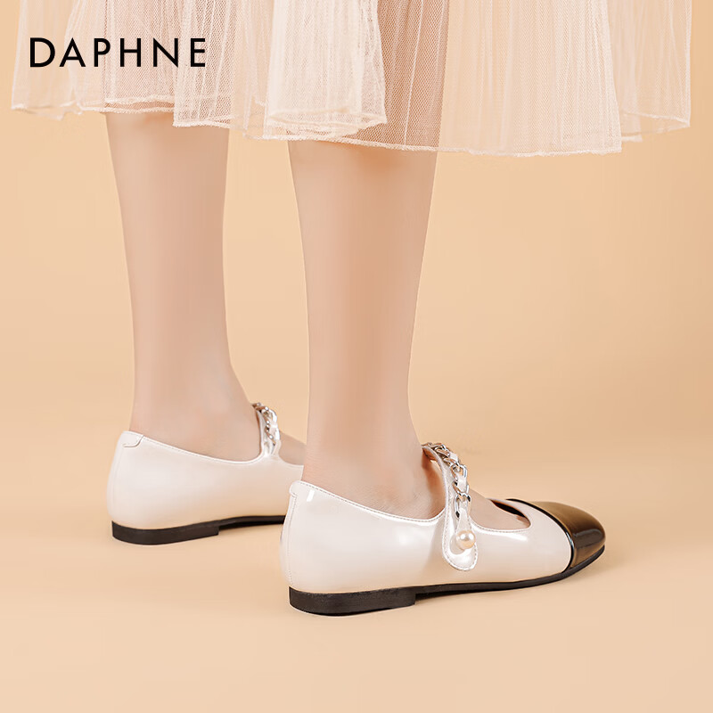 达芙妮玛丽珍女鞋2026新款春秋法式小皮鞋高跟鞋小香风粗跟单鞋女LP 米黑拼色 40