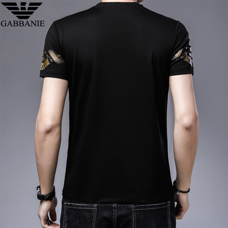 阿玛尼（ARMANI）意大利正品曼专柜新品纯棉短袖T恤男夏季时尚潮流百搭圆领烫金男T 十大奢侈品男装国际一线品牌黑色 M 165_(100-120斤)