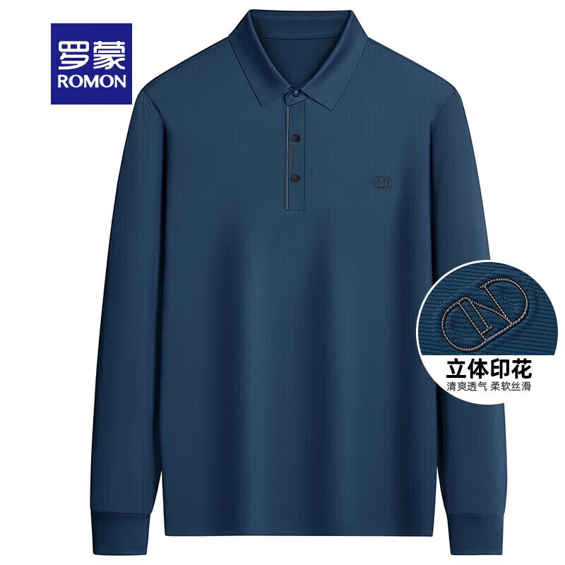 罗蒙（ROMON）长袖t恤男秋季新款中青年时尚男士翻领打底T恤衫 黑色 L 175【建议体重120-130斤左右】