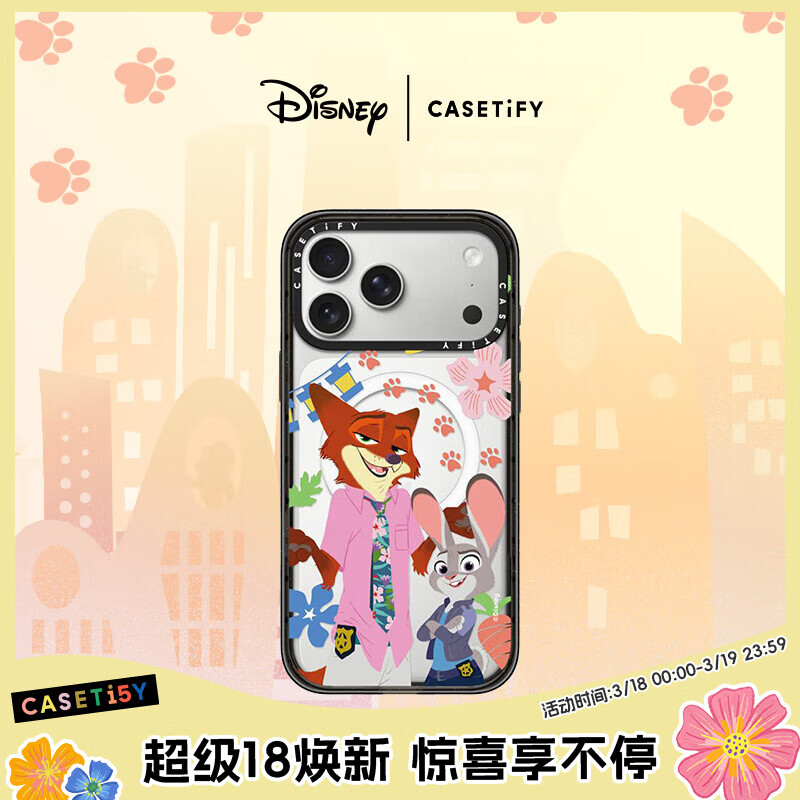 CASETIFY 迪士尼 疯狂动物城2 x CASETiFY 联名系列 尼克&amp;朱迪 适用于苹果iPhone17/16 Pro/Max苹果手机壳 透明黑框Magsafe iPhone 17 Pro