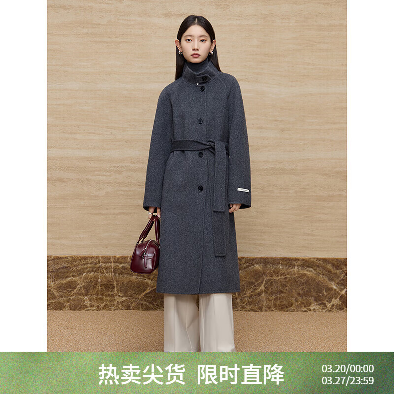 自巧小个子东方简奢风灰色立领羊毛双面呢大衣女冬季2024新款毛呢外套 水貂灰 （100%绵羊毛） XS (2码) 拍前请联系客服确认尺码