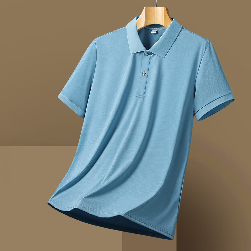 THE ALLEY FAME2026夏季男士冰丝POLO衫男潮流短袖男大码t恤男商务高端轻奢透气 邮蓝 7XL