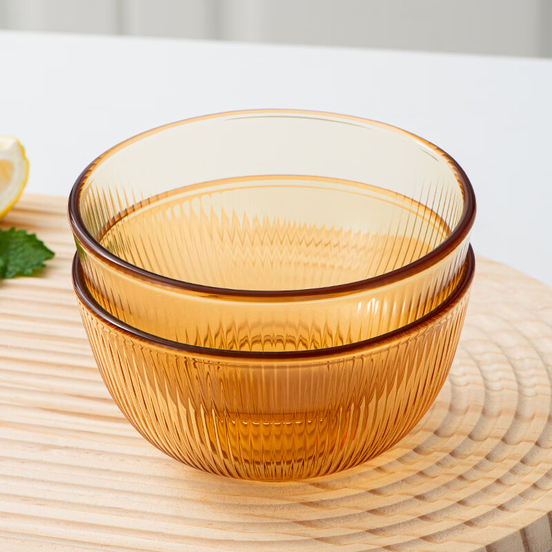 安买 高硼硅耐热玻璃碗2件套 5英寸饭碗汤碗 耐高温可微波水果碗S1240