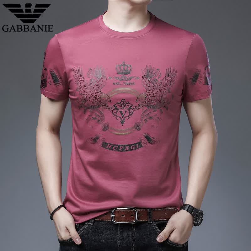 阿玛尼（ARMANI）意大利正品曼专柜新品纯棉短袖T恤男夏季时尚潮流百搭圆领烫金男T 十大奢侈品男装国际一线品牌黑色 M 165_(100-120斤)