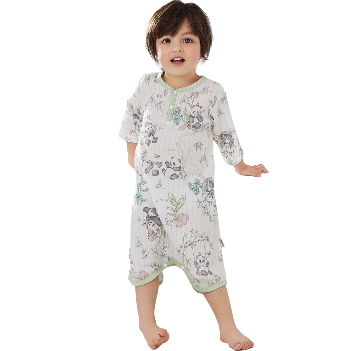 威爾貝魯（WELLBER）【100%棉】寶寶睡袋3-6歲嬰幼兒童睡衣夏簡易家居睡裙熊貓130cm