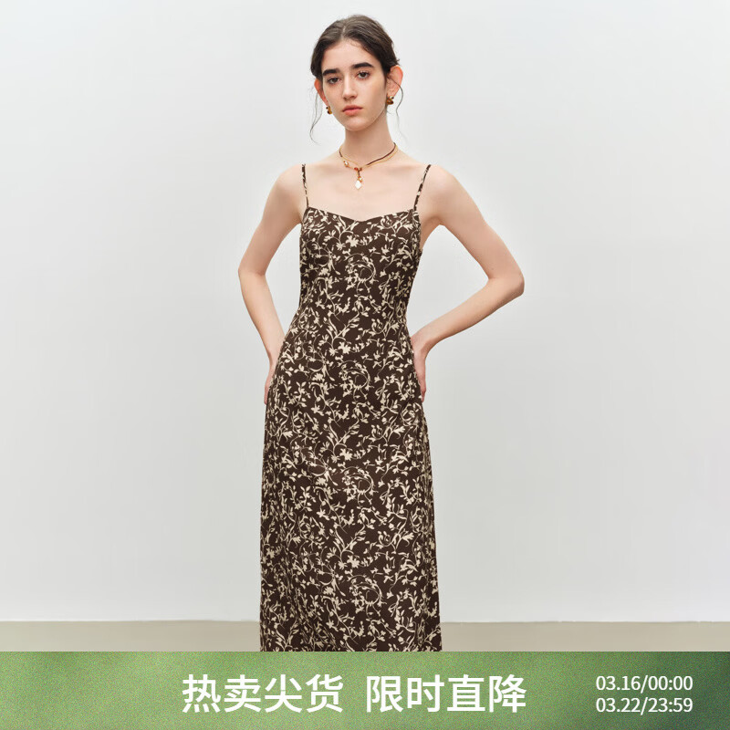 自巧小个子度假感翻领长袖收腰衬衫&印花吊带裙套装2026夏季新品 藤蔓印花连衣裙 XS （尺码：2）