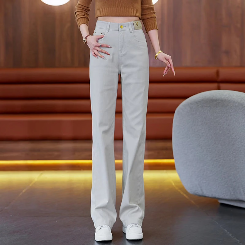 【商场品质】2026春季爆款窄版直筒裤牛仔裤百搭宽松显瘦阔腿裤 莫兰迪灰 （九分裤） L 推荐105-115斤