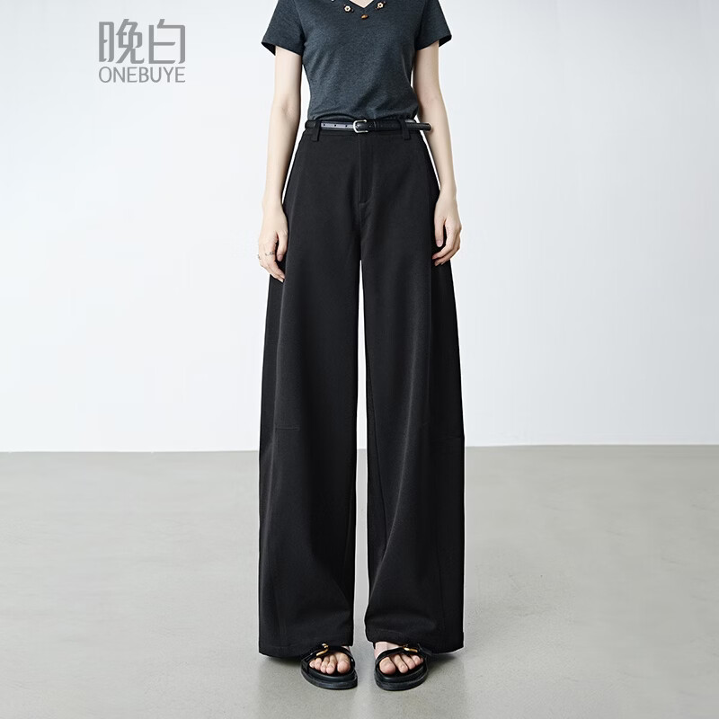 晚白【新品】2026年春款高腰立体分割弯刀裤垂顺利落显瘦直筒阔腿裤女 黑色 26