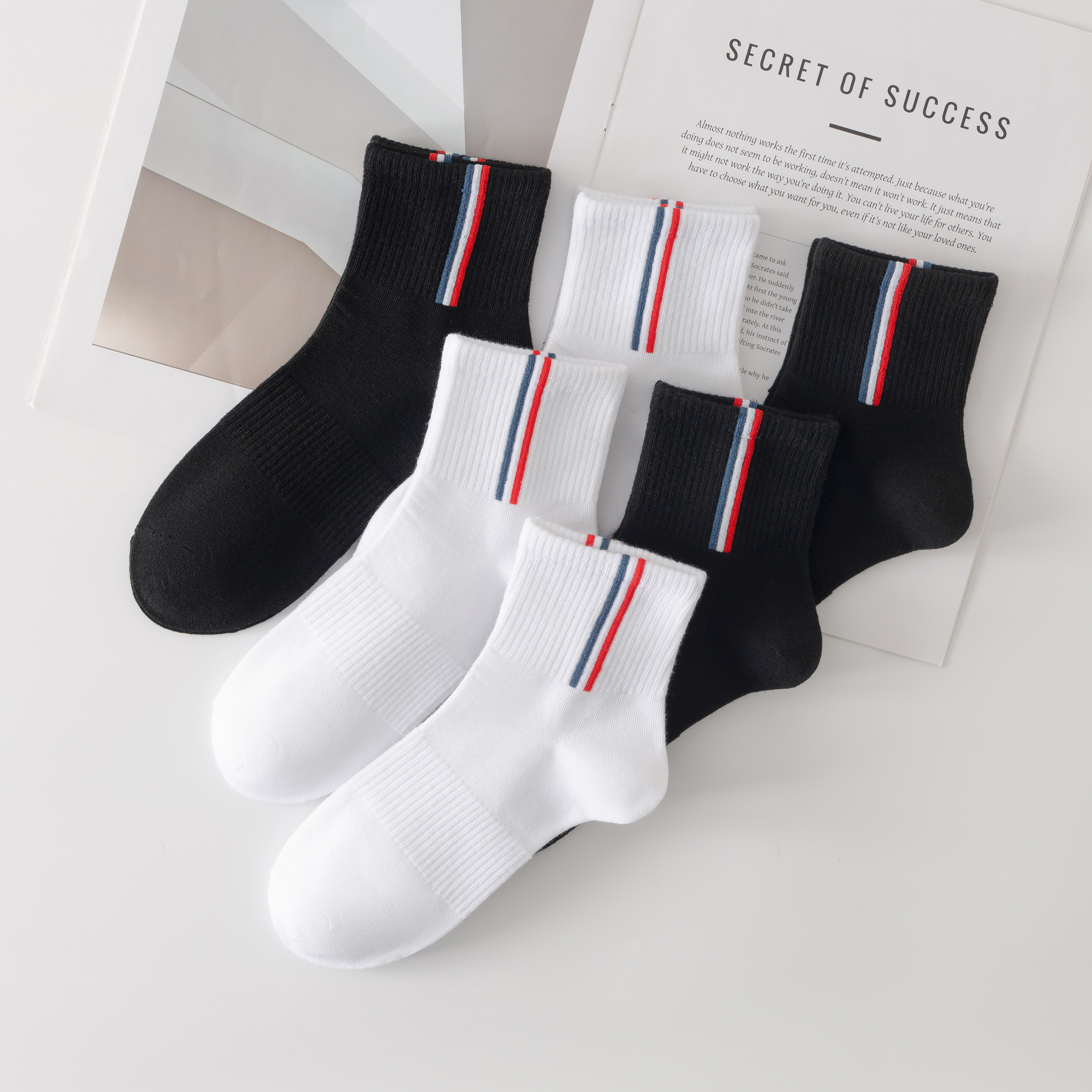 帕兰朵袜子男士夏季薄款抗菌防臭中筒运动袜吸汗透气休闲通勤短袜6双装 颜色随机彩虹条【4双】 均码