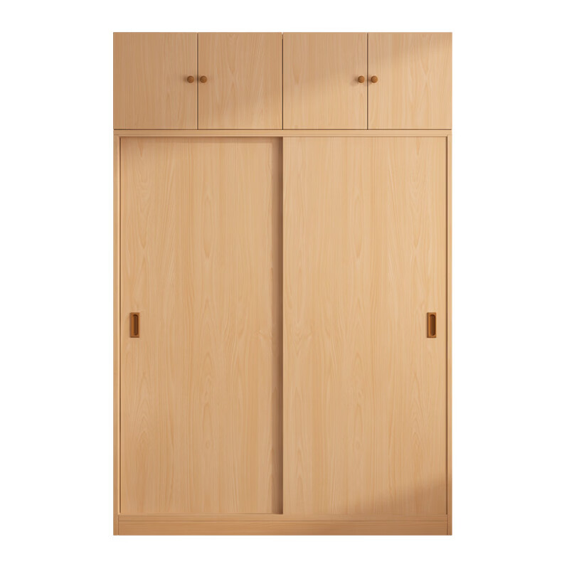 溥畔实木衣柜家用卧室奶油风全实木可定制儿童移门大衣橱储物收纳柜 160长50宽180高+顶柜 整装