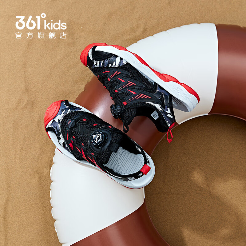 361°童鞋男童包头凉鞋儿童旋钮扣夏季中大童鞋溯溪鞋运动鞋男童鞋 碳黑/能量红色/摩登灰 39