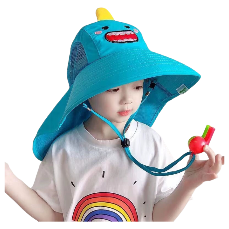 春夏季儿童防晒帽子防紫外线渔夫帽男女童宝宝遮阳帽婴幼儿太阳帽 动物披肩-绿色