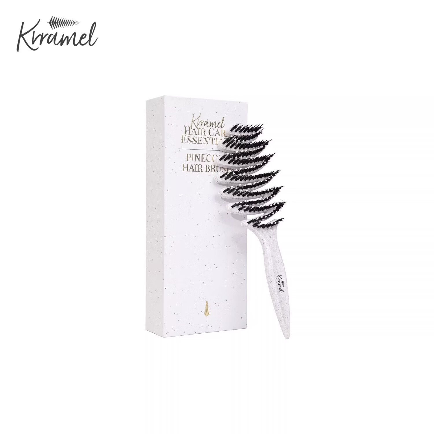 KRRAMEL生日礼物女士高级感梳子蓬松颅顶天然猪鬃毛梳送闺蜜实用按摩梳 【中号】猪鬃护发梳-雪山白